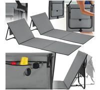 Tectake 2 Sun Lounger Mina - Set Of 2 - Padded Backrest, Foldable, With Shoulder Strap & Storage Bag - Grey/blue