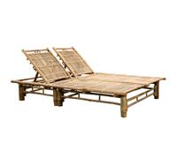 Sun Lounger Natural Bamboo 2-Person 200x130cm Adjustable 3-Position Recliner Sun