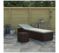 Sun Lounger PE Rattan Brown 195x61.5cm Powder-Coated Steel Frame Cushion w/table
