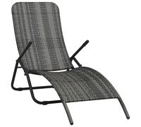 Sun Lounger PE Rattan Grey 141x61x95 cm Foldable Powder-Coated Steel Frame Seat