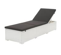 Sun Lounger Rattan Black Steel Frame 195x61.5cm Creamy White Cushion Adjustable