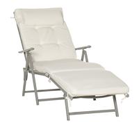 Sun Lounger Recliner Foldable Padded Seat Adjustable Texteline White