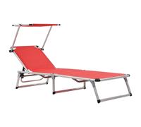 Sun Lounger Red 186x58x25.5cm Aluminium Textilene Foldable with Roof 110kg Light