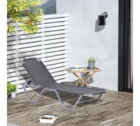 Outsunny Sun Lounger Relaxer Recliner with 5-Position Adjustable Backrest Grey - Light Grey - Aluminum, Texteline - 163cm x 58.5cm x 91cm
