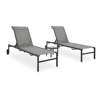 Sun Lounger Set 2pcs + Side Table Grey Textilene Steel 208.5x73x38cm Adjustable