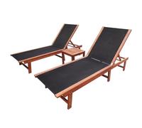 Sun Lounger Set 2pcs with Table Solid Acacia Wood Cream Textilene 200x66x33.5cm