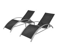 Sun Lounger Set 3 Piece Aluminium Black with Table Patio Lounge Bed vidaXL