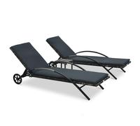 Sun Lounger Set Anthracite PE Rattan & Powder-Coated Steel 199.5x65x37cm Grey 2x