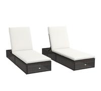 Sun Lounger Set Brown 194x60x32cm Aluminium Wicker Adjustable Outdoor Recliners