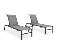 Sun Lounger Set Grey Textilene & Steel 208.5x73x38cm 2pcs + Tea Table Adjustable