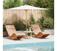 Sun Lounger Set of 2 Beige Wood and upholstered fabric Large Berkfield Home Beige One Size
