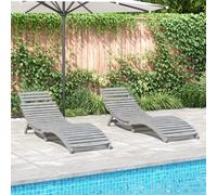 Sun Lounger Set Outdoor Grey Solid Acacia Wood 184x55x64cm Foldable 2pcs Compact