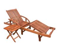 Sun Lounger Solid Acacia Wood 200x68x30-83cm Natural Oil Finish 5-pos with Table