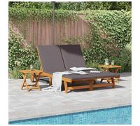 Sun Lounger Solid Acacia Wood Dark Grey Polyester Cushion 199x63x85cm Adjustable