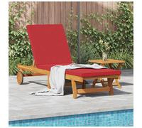 Sun lounger Solid acacia wood Red 199x63x85cm Outdoor cushion Adjustable Wheels