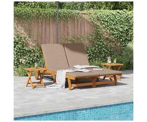 Sun Lounger Solid Acacia Wood Taupe Polyester 199x63x85cm 2-Seater Adjustable XL