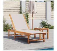 Sun Lounger Solid Acacia Wood Textilene Grey 200x66cm Adjustable 5-Position Plus