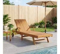 Sun Lounger Solid Teak Wood Brown 195x68x30cm Outdoor Adjustable Recliner Wheels