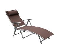 Sun Lounger Steel Frame Outdoor Folding Chaise Texteline Lounge Chair Recliner with Headrest & 7 Levels Adjustable Backrest