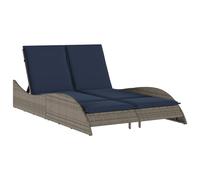 Sun Lounger Grey PE Rattan 3-Position Adjustable Steel Frame Cushions 114x205cm