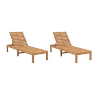 Sun Lounger Teak Hard Wood Natural 60x200x30 cm Adjustable 2pcs Outdoor Gardens