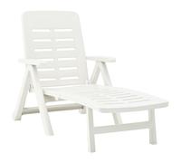 Sun lounger White Plastic Adjustable Foldable Patio 72x189cm Seat59cm Depth140cm