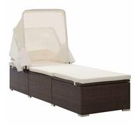Sun Lounger with Canopy and Cushion Furniture Poly Rattan Brown/Grey vidaXL