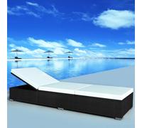 Sun Lounger with Cream White Cushion Poly Rattan Black Berkfield Home Black One Size