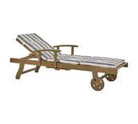 Sun Lounger with Cushion AMANTEA II Reclining Acacia Wood Dark Blue