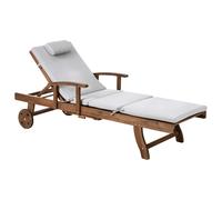 Beliani Sun Lounger With Cushion Amantea Premium Acacia Wood Light Grey