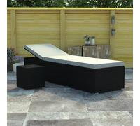 vidaXL Sun Lounger with Cushion and Tea Table Poly Rattan Black