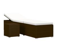 vidaXL Sun Lounger with Cushion and Tea Table Poly Rattan Brown Lounge Bed