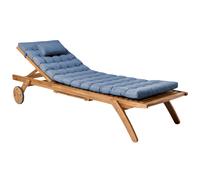 Sun Lounger with Cushion CESANA PREMIUM Reclining Acacia Wood Blue