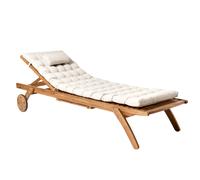 Sun Lounger with Cushion CESANA PREMIUM Reclining Acacia Wood Light Beige