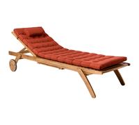 Sun Lounger with Cushion CESANA PREMIUM Reclining Acacia Wood Red