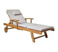 Beliani Sun Lounger With Cushion Java Premium Acacia Wood Light Grey, Brown