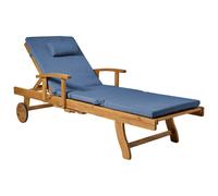Sun Lounger with Cushion JAVA PREMIUM Reclining Acacia Wood Blue