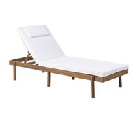 Beliani Sun Lounger With Cushion Marcetelli Acacia Wood White, Brown