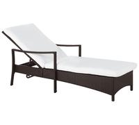 Sun Lounger with Cushion PE Rattan Brown VASTO