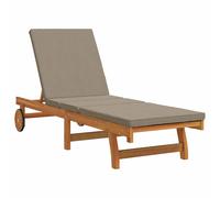 Sun Lounger with Wheels and Cushion in Taupe Solid Wood