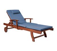 Sun Lounger with Cushion TOSCANA PREMIUM Reclining Acacia Wood Blue