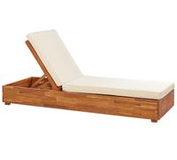 Beliani Wooden Reclining Sun Lounger with Cushion Off-White FANANO
