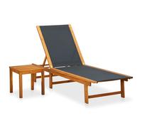 Sun Lounger with Table Solid Acacia Wood and Textilene Berkfield Home Brown One Size