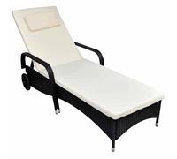Sun Lounger with Wheels Poly Rattan Patio Reclining Chair Brown/Black vidaXL