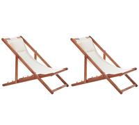 Beliani Set Of 2 Folding Deck Chairs Avellino With Replacement Fabrics Acacia Wood Dark Brown