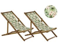 Beliani Set of 2 Acacia Folding Deck Chairs and 2 Replacement Fabrics / Floral Pattern ANZIO, Pink