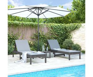 Sun loungers 2pcs Grey Pine solid pine wood 199.5x60x74cm adjustable outdoor set