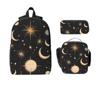 Sun Moon Backpack Set for Girls Boys with Lunch Bag Pencil Case Space Comets 3 Pieces School Bags Insulated Lunchbox Gifts for Women Men