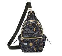 Sun Moon Black pattern Crossbody Sling Bag Small Lightweight Shoulder Bag, Casual Chest Bag for Daypack Hiking Travel