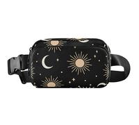 Sun Moon Black Waterproof Womens Fanny Packs Hip Pack Belt Pouch Floral Cross Body Waist Pack, sun moon black, 8 x 5.3 x 2.3 inch, Funny Cute, Sun Moon Black, 8 x 5.3 x 2.3 inch, Funny Cute